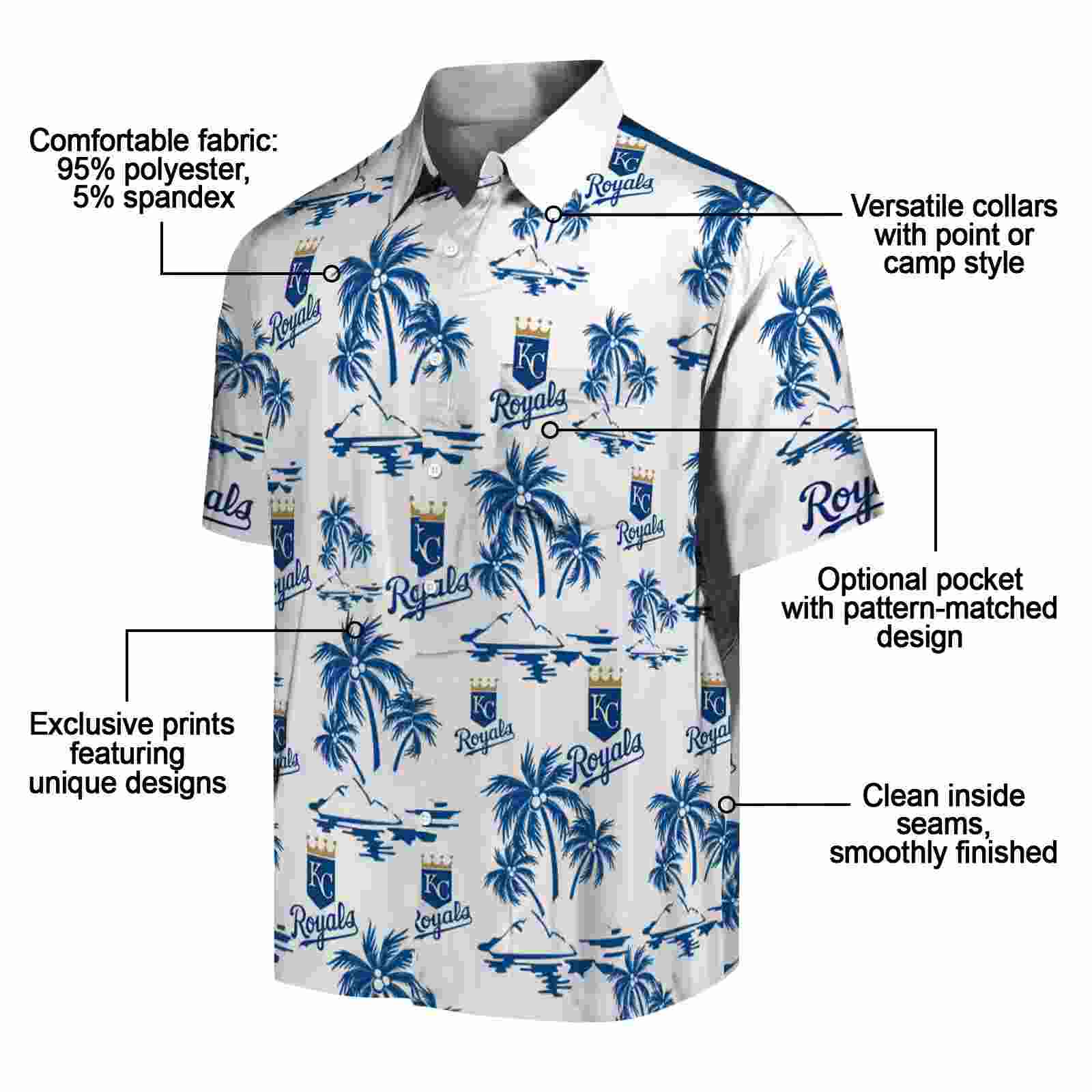 kansas city royals palm island print royal blue white hawaiian shirt new arrival