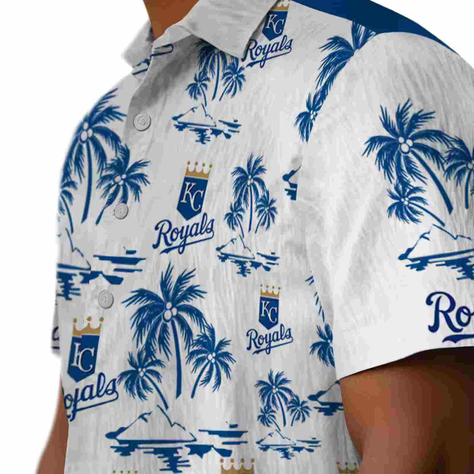 kansas city royals palm island print royal blue white hawaiian shirt trendy