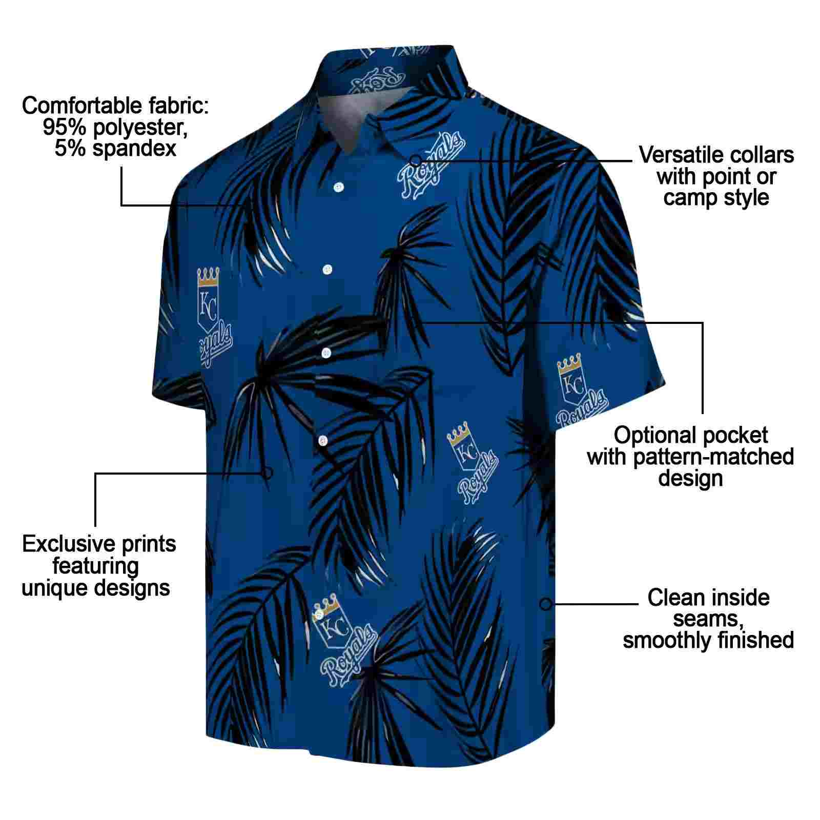 kansas city royals palm leaf royal blue hawaiian shirt new arrival