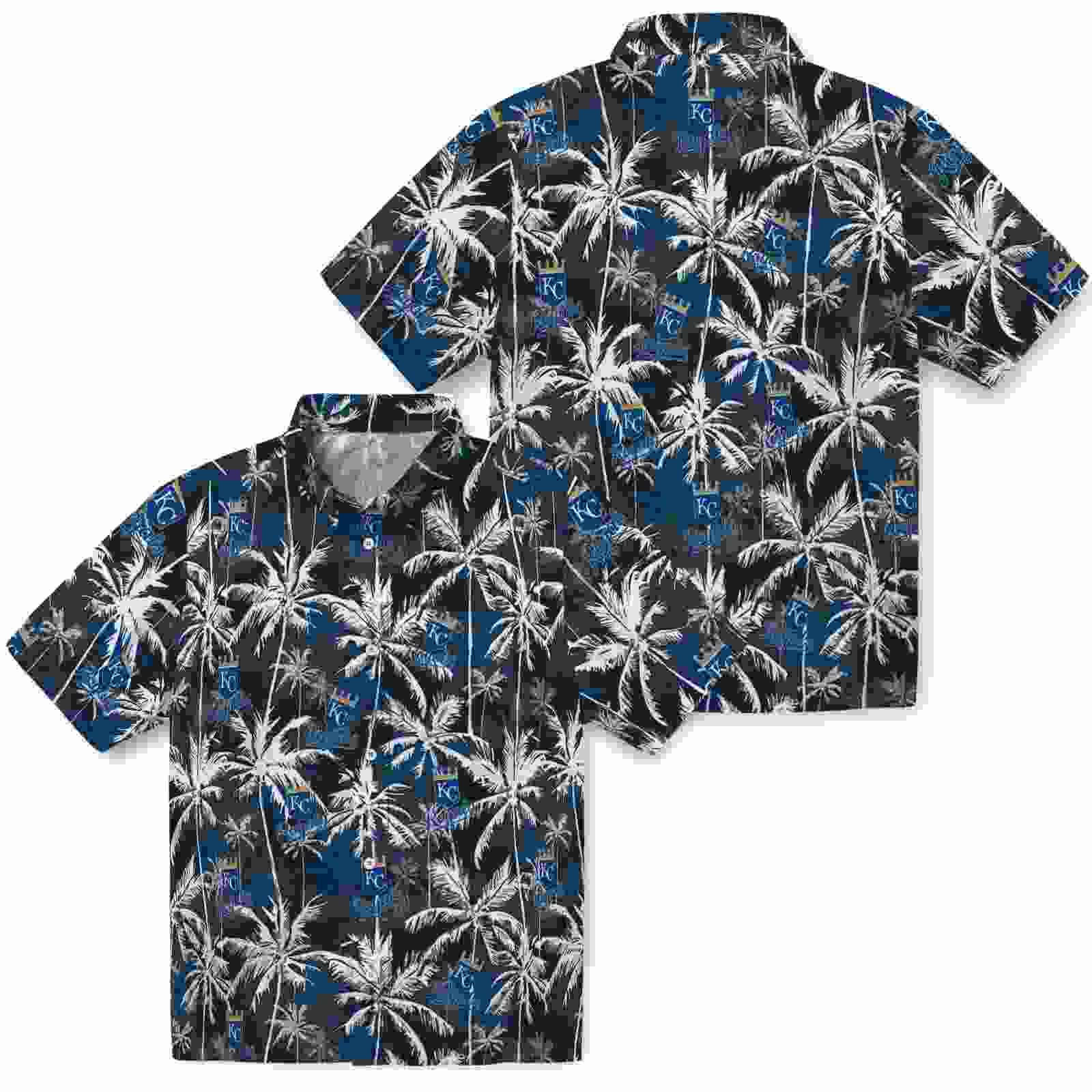 kansas city royals palm pattern royal blue black hawaiian shirt high quality