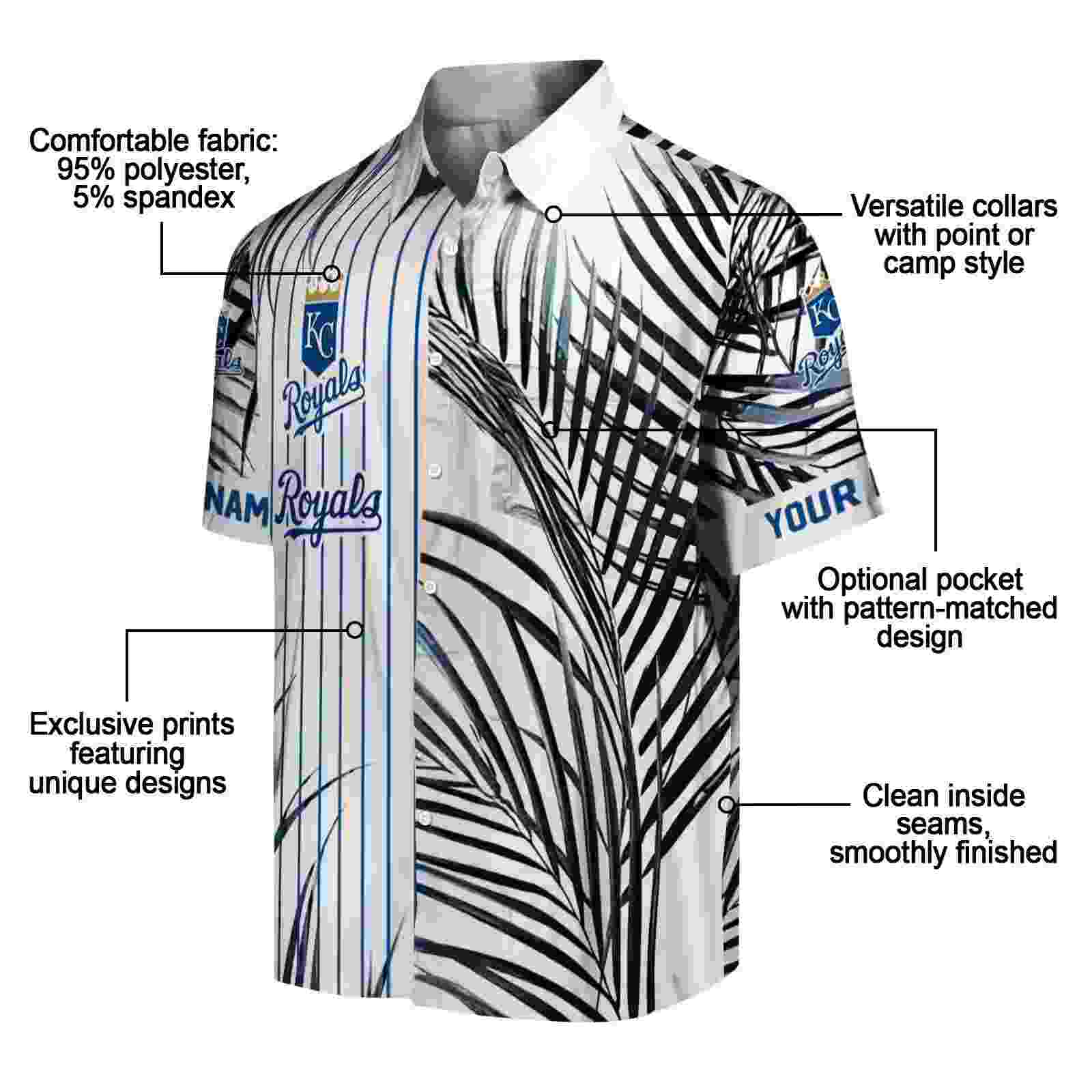 kansas city royals palm stripes royal blue black white hawaiian shirt new arrival