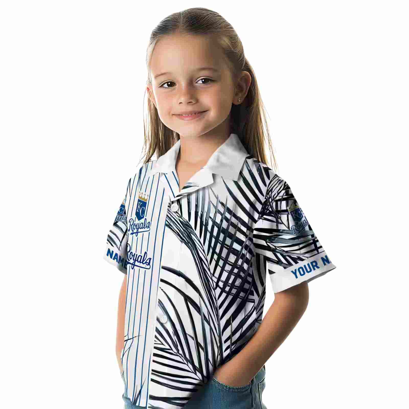 kansas city royals palm stripes royal blue black white hawaiian shirt premium grade