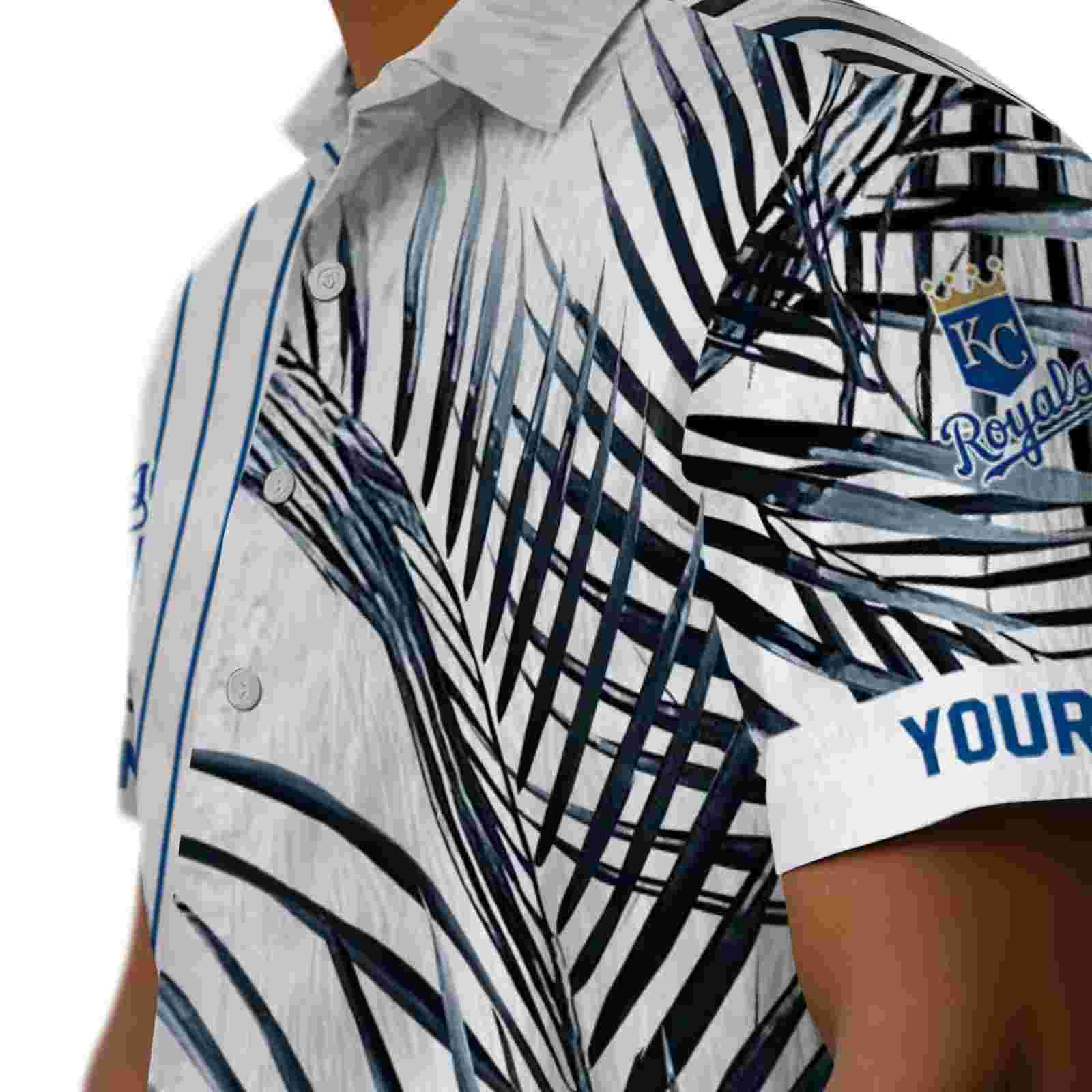 kansas city royals palm stripes royal blue black white hawaiian shirt trendy