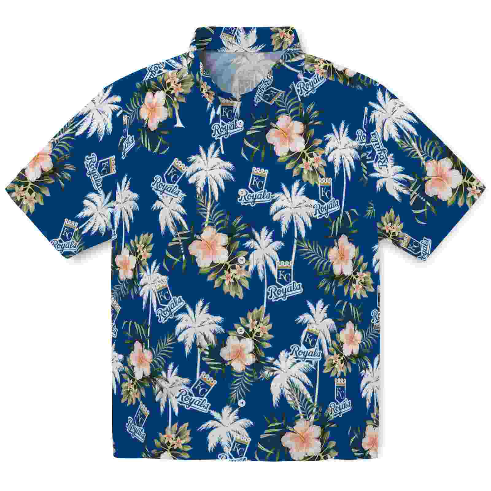 Kansas City Royals Palm Tree Flower Royal Blue Hawaiian Shirt