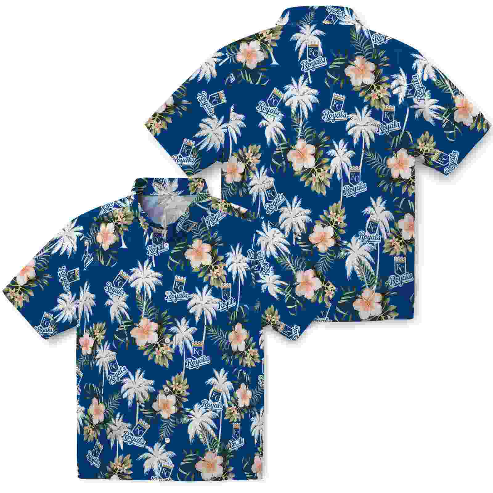 kansas city royals palm tree flower royal blue hawaiian shirt high quality