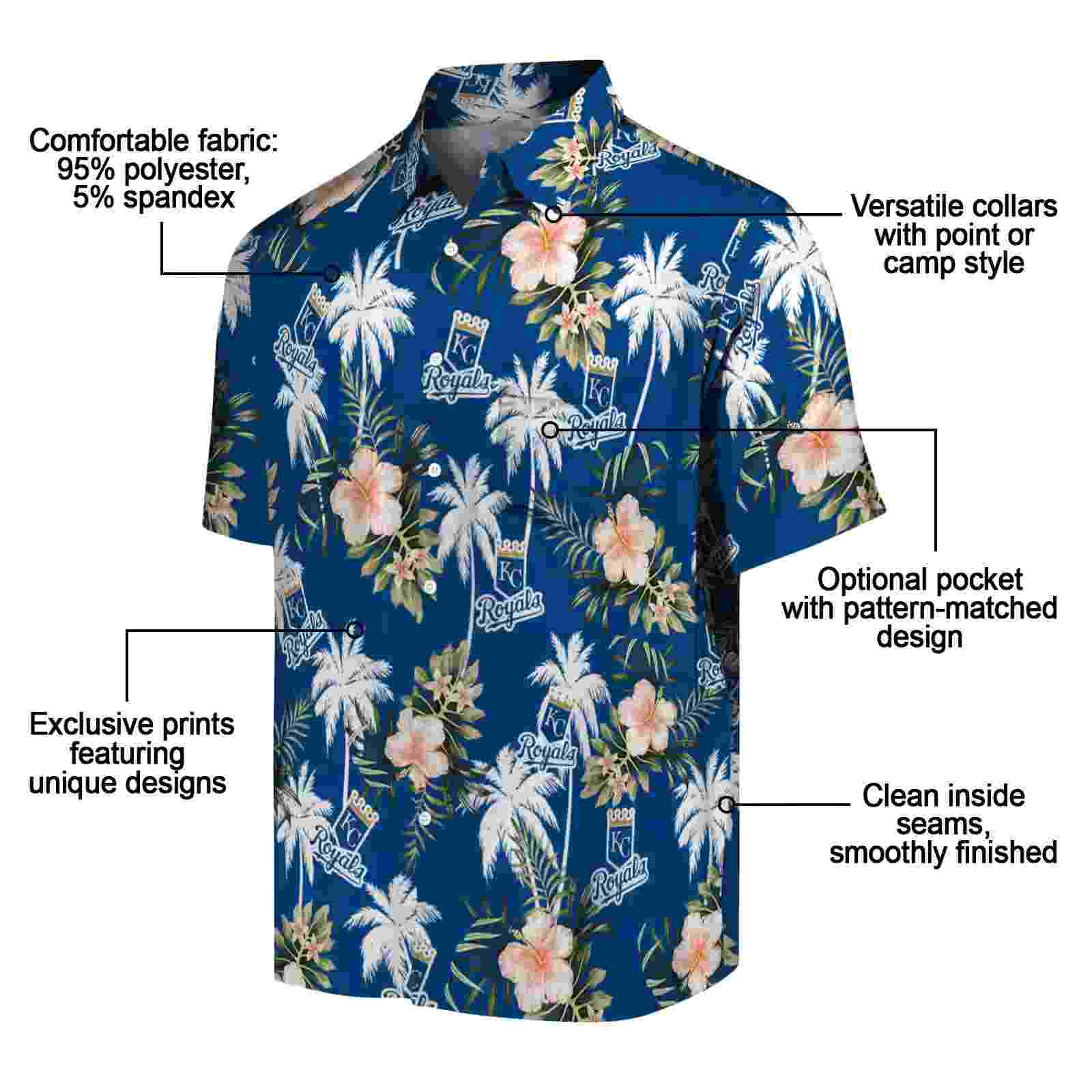 kansas city royals palm tree flower royal blue hawaiian shirt new arrival