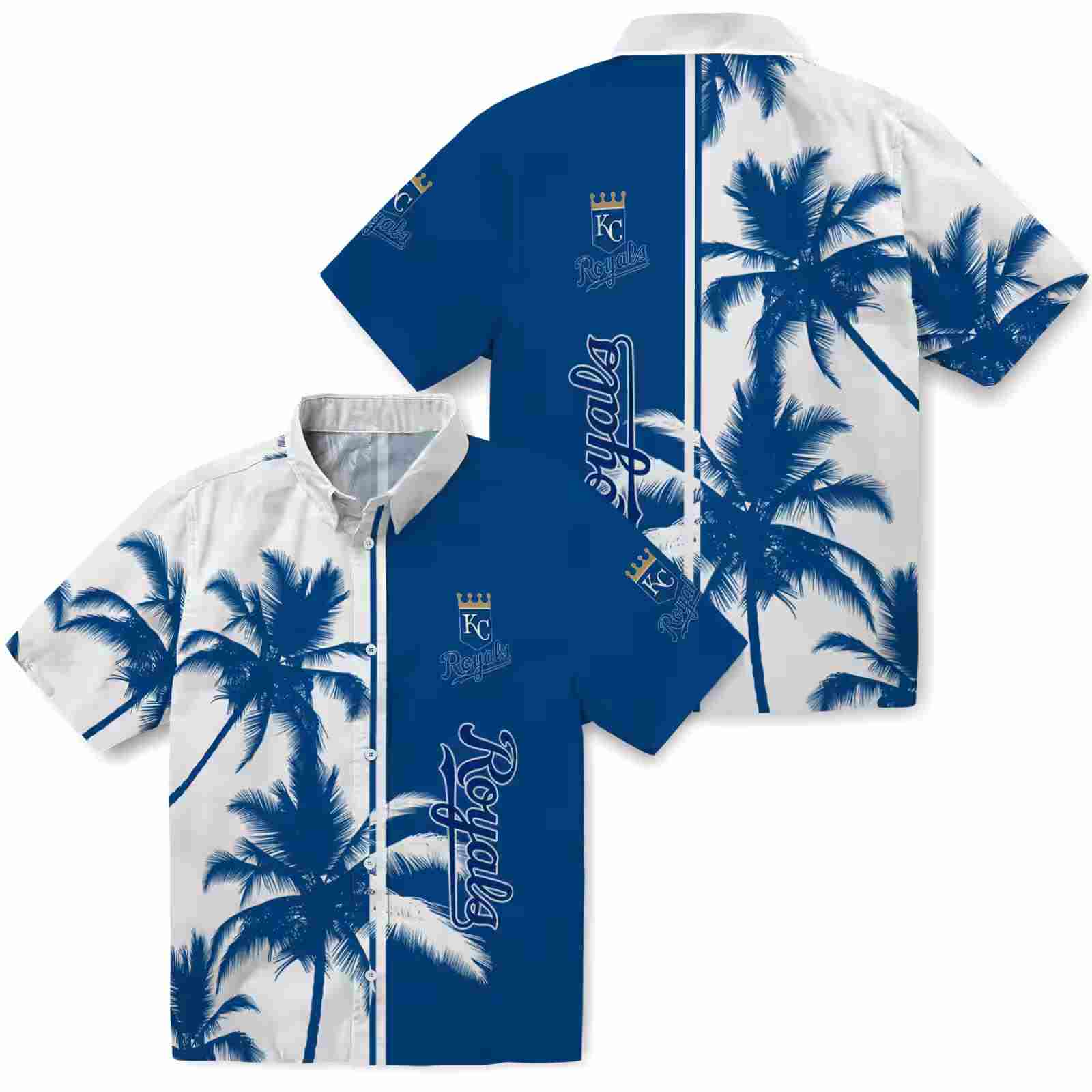 kansas city royals palm trees royal blue white hawaiian shirt high quality