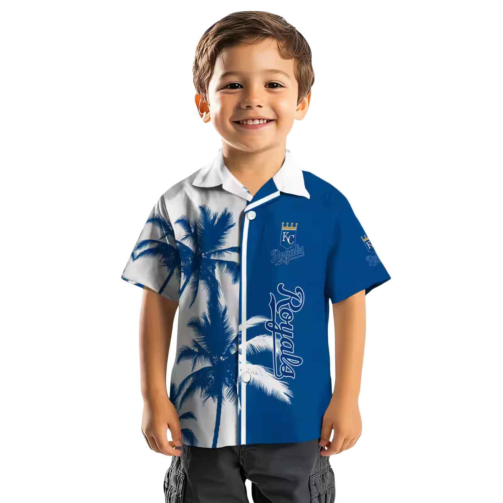 kansas city royals palm trees royal blue white hawaiian shirt top rated