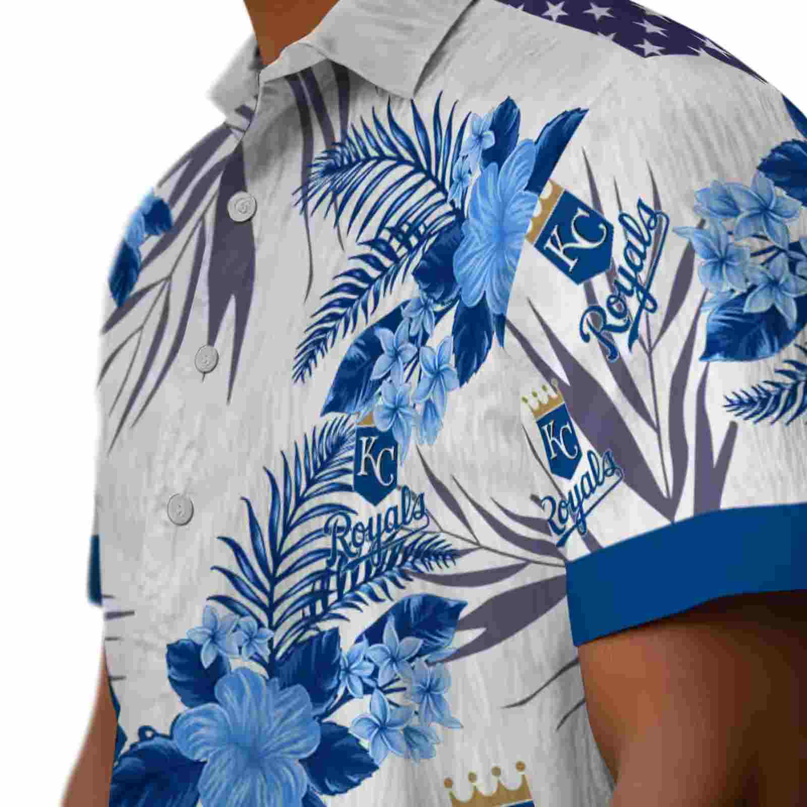 kansas city royals patriotic hibiscus design royal blue white hawaiian shirt trendy