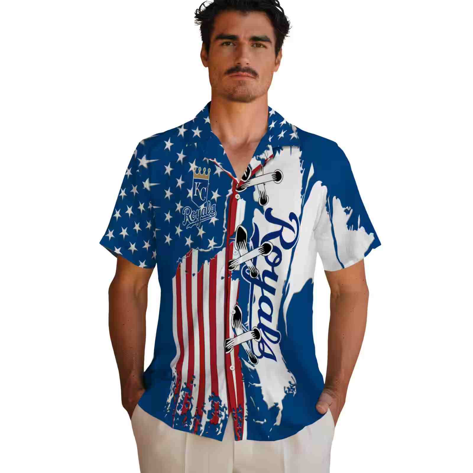 kansas city royals stitched flag royal blue hawaiian shirt fashion forward