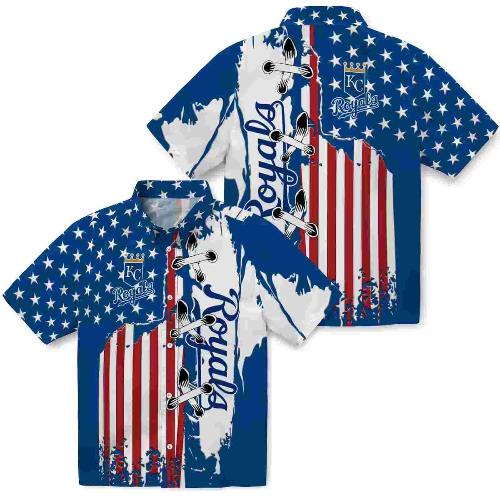 kansas city royals stitched flag royal blue hawaiian shirt high quality