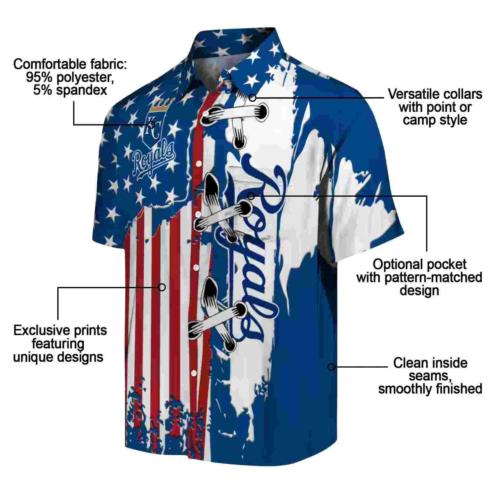 kansas city royals stitched flag royal blue hawaiian shirt new arrival