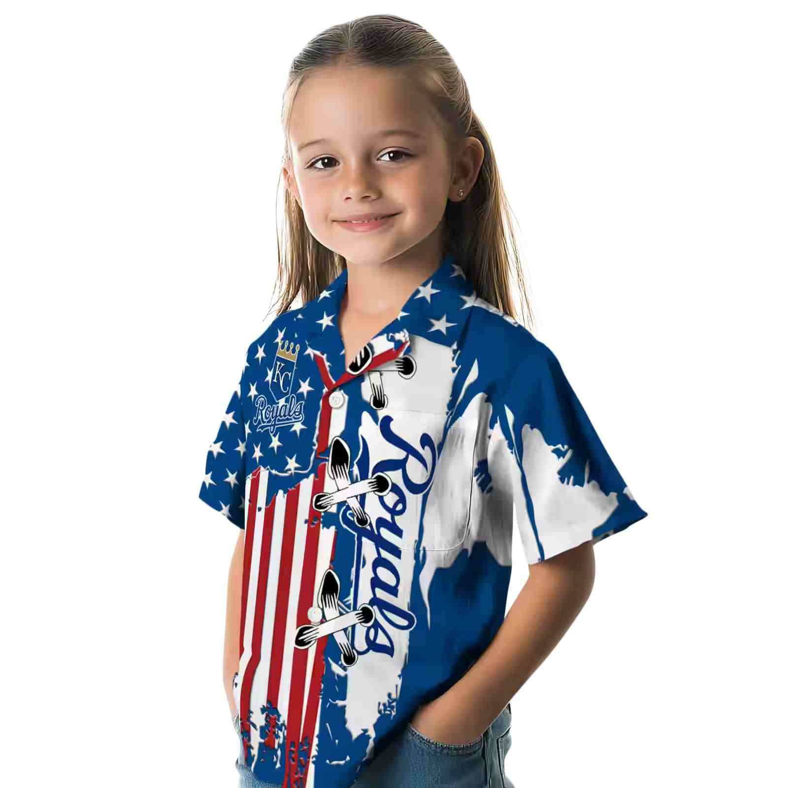 kansas city royals stitched flag royal blue hawaiian shirt premium grade