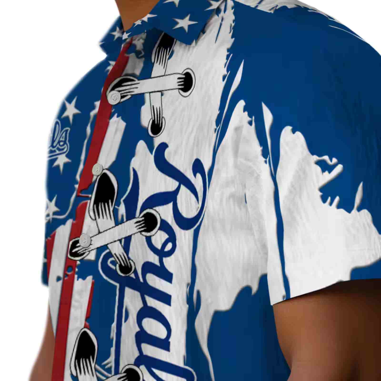 kansas city royals stitched flag royal blue hawaiian shirt trendy