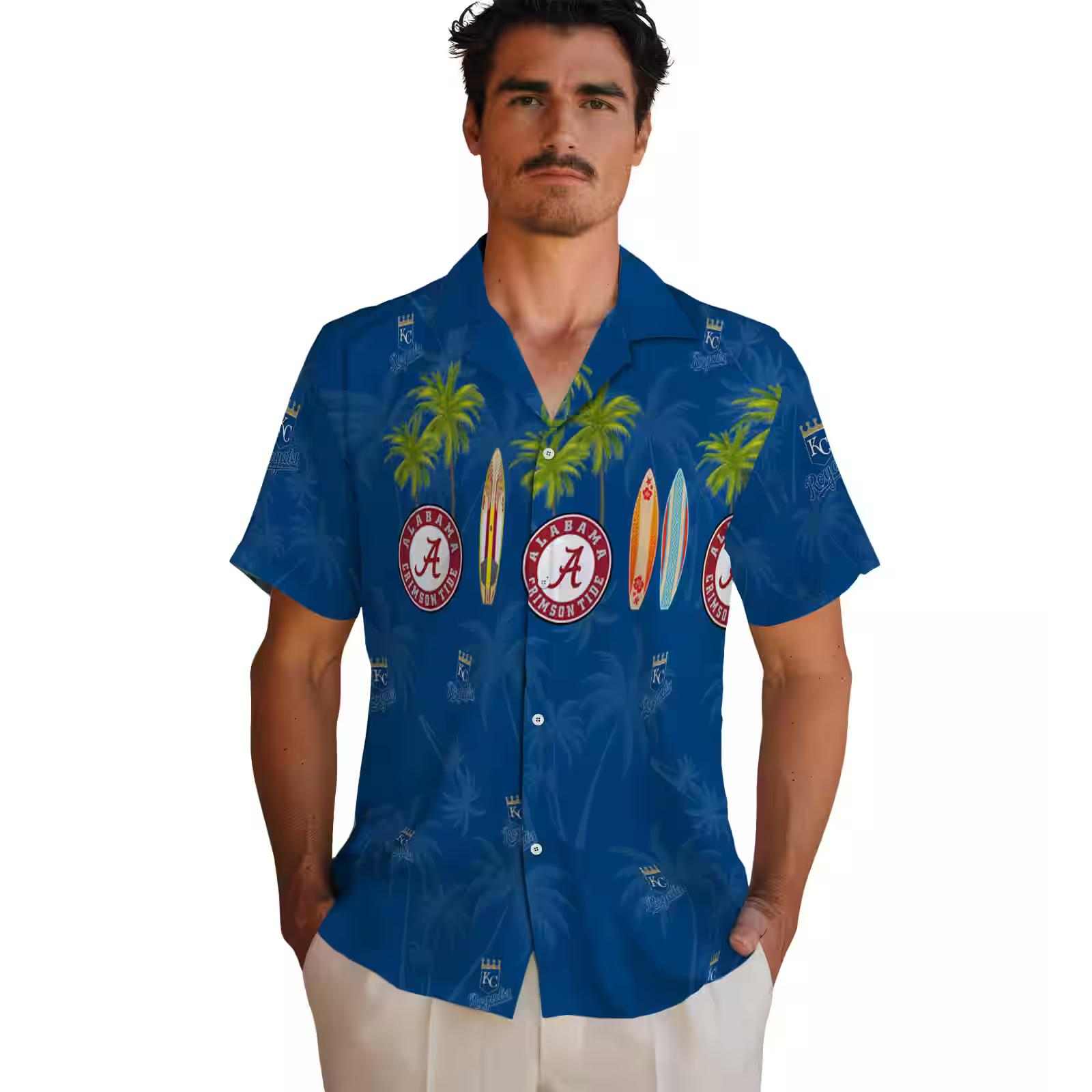 kansas city royals surfboard palm royal blue hawaiian shirt fashion forward