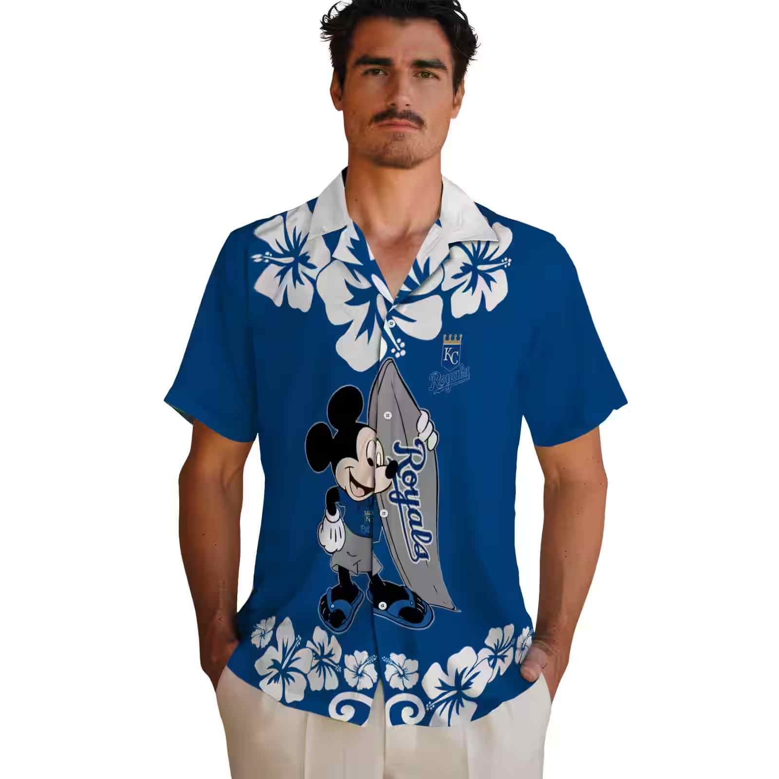 kansas city royals surfing mickey royal blue hawaiian shirt fashion forward