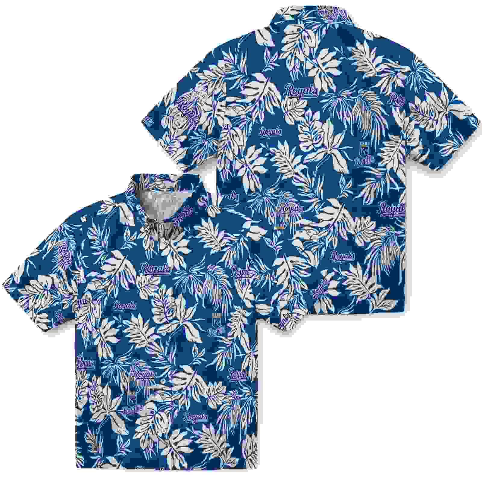 kansas city royals tropical leaf royal blue white hawaiian shirt high quality