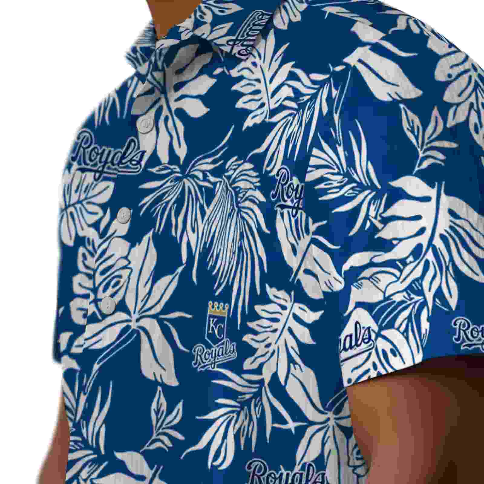 kansas city royals tropical leaf royal blue white hawaiian shirt trendy