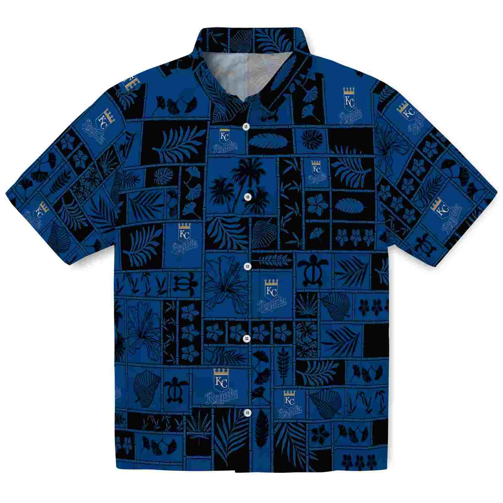 Kansas City Royals Tropical Patchwork Royal Blue Black Hawaiian Shirt