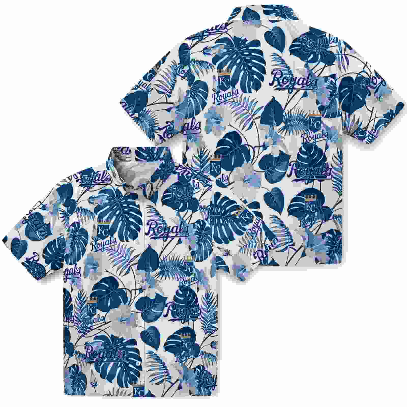 kansas city royals tropical plants royal blue white hawaiian shirt high quality