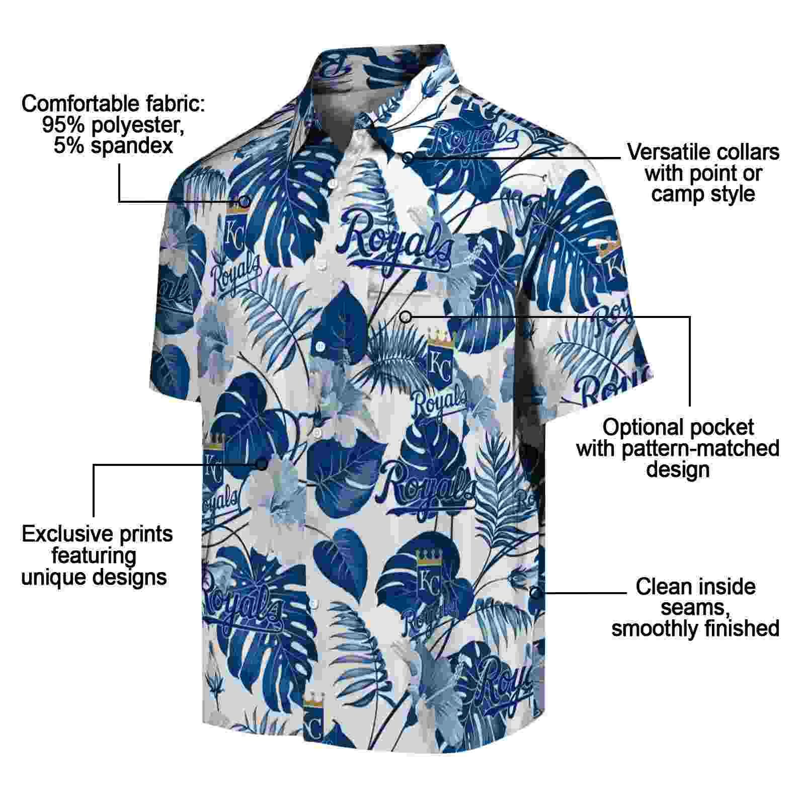 kansas city royals tropical plants royal blue white hawaiian shirt new arrival