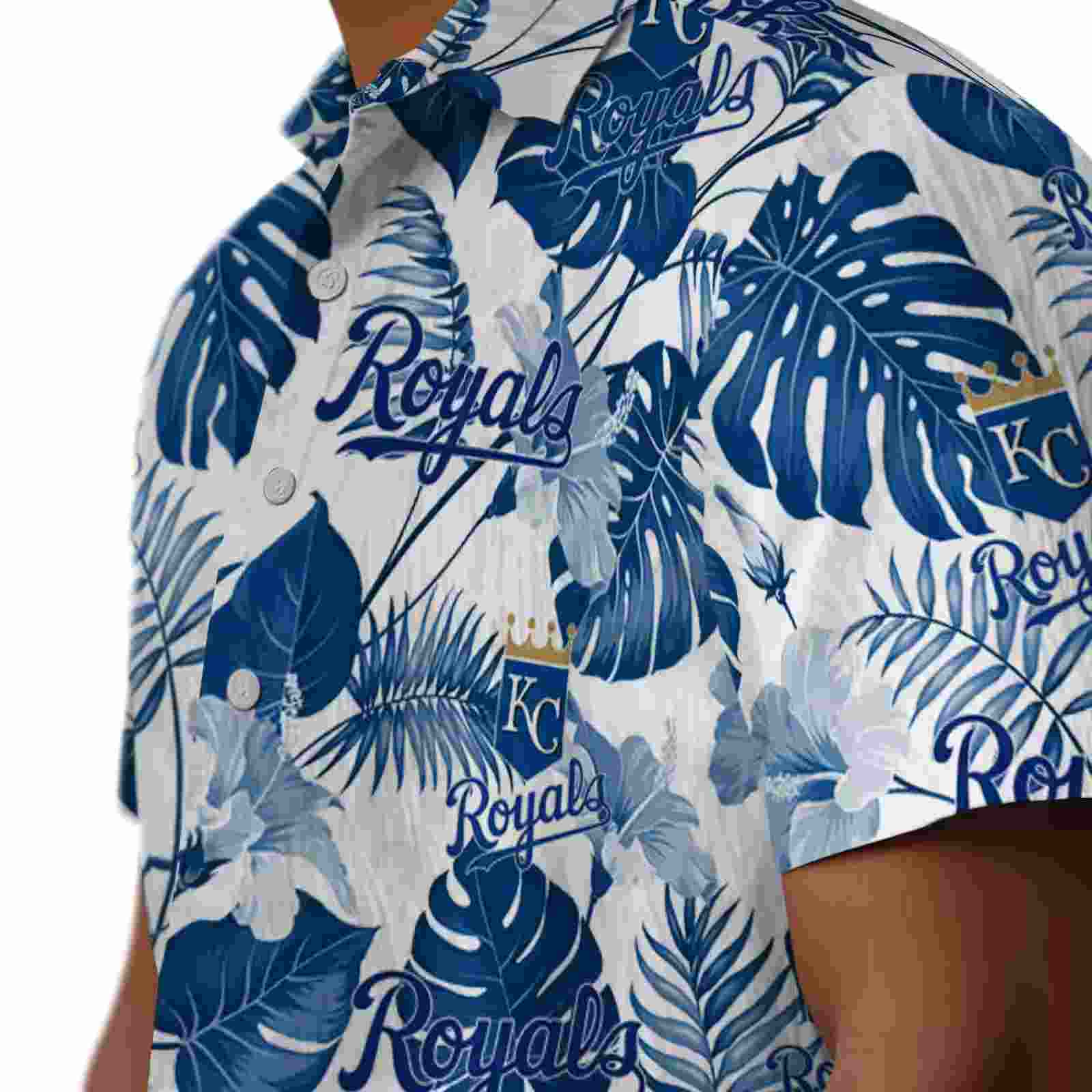 kansas city royals tropical plants royal blue white hawaiian shirt trendy