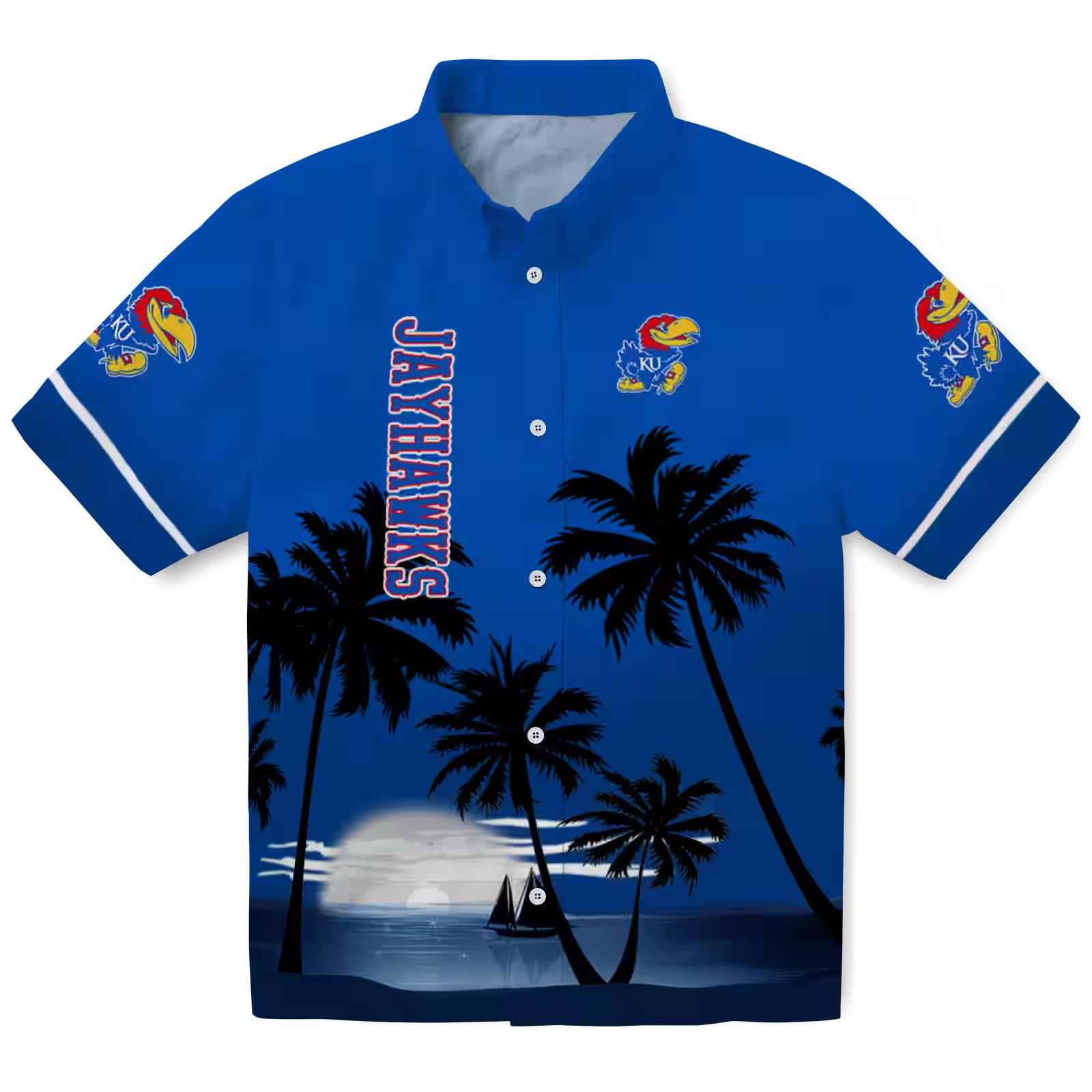 Kansas Jayhawks Beach Sunset Blue Black Hawaiian Shirt