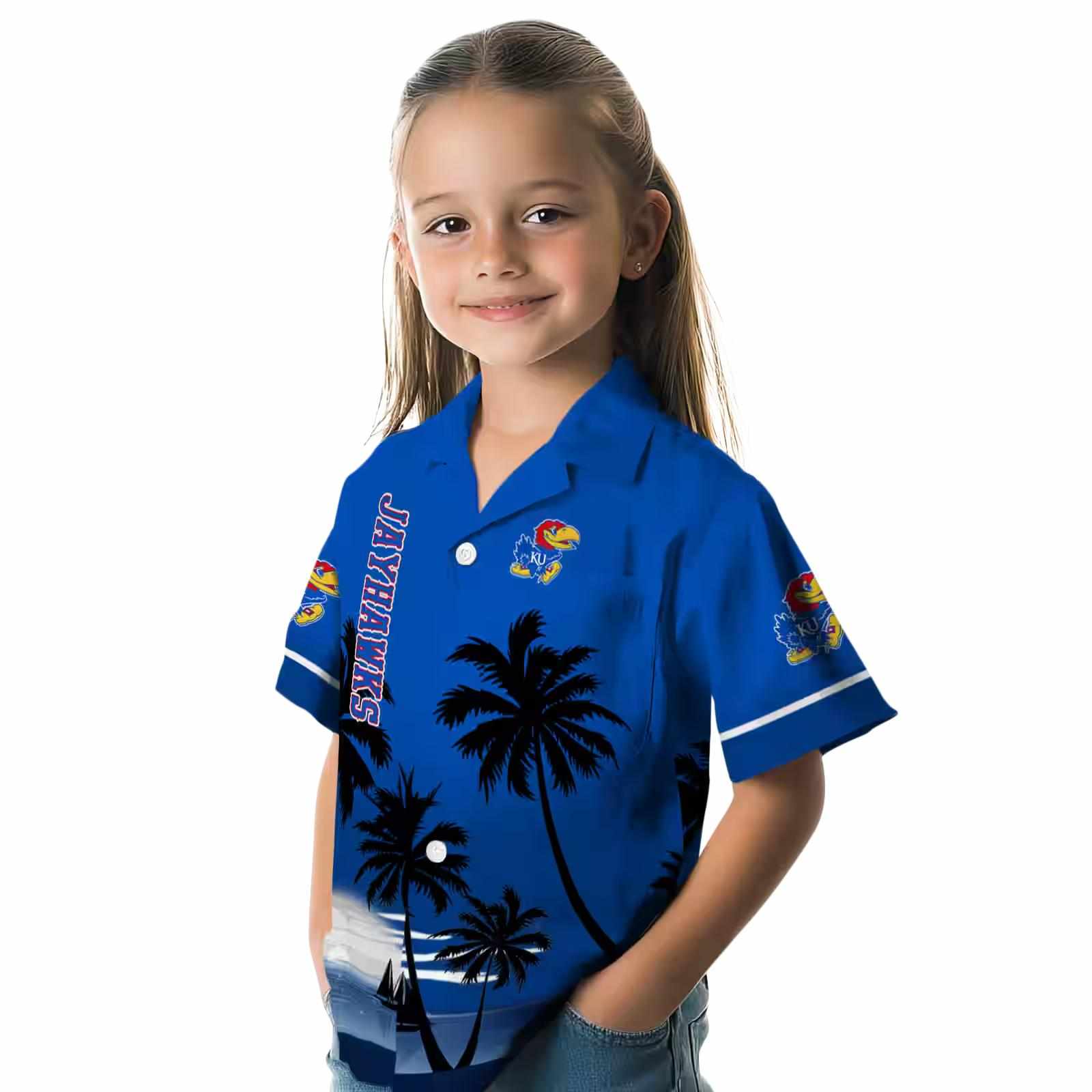 kansas jayhawks beach sunset blue black hawaiian shirt premium grade