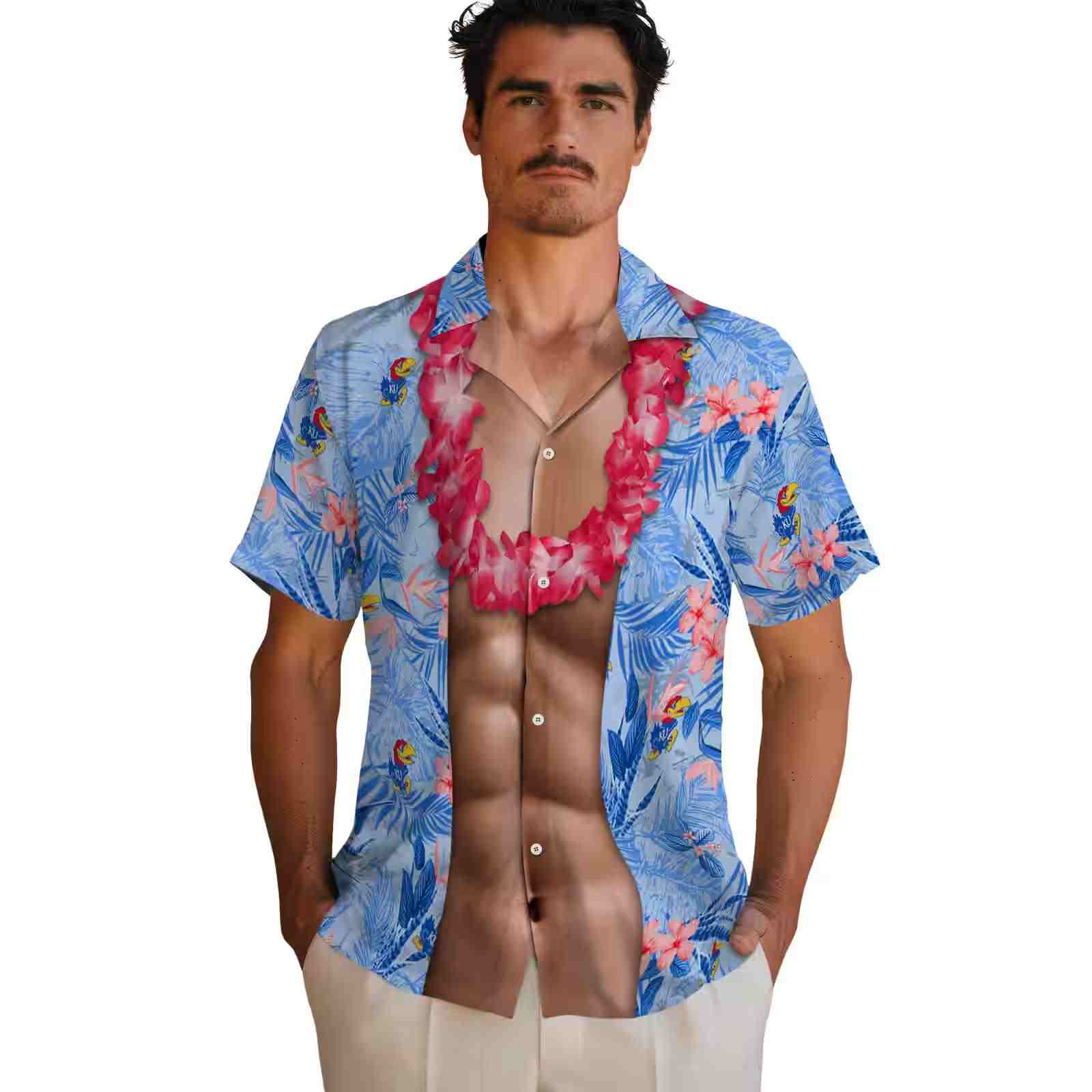 kansas jayhawks chest illusion blue hawaiian shirt fashion forward