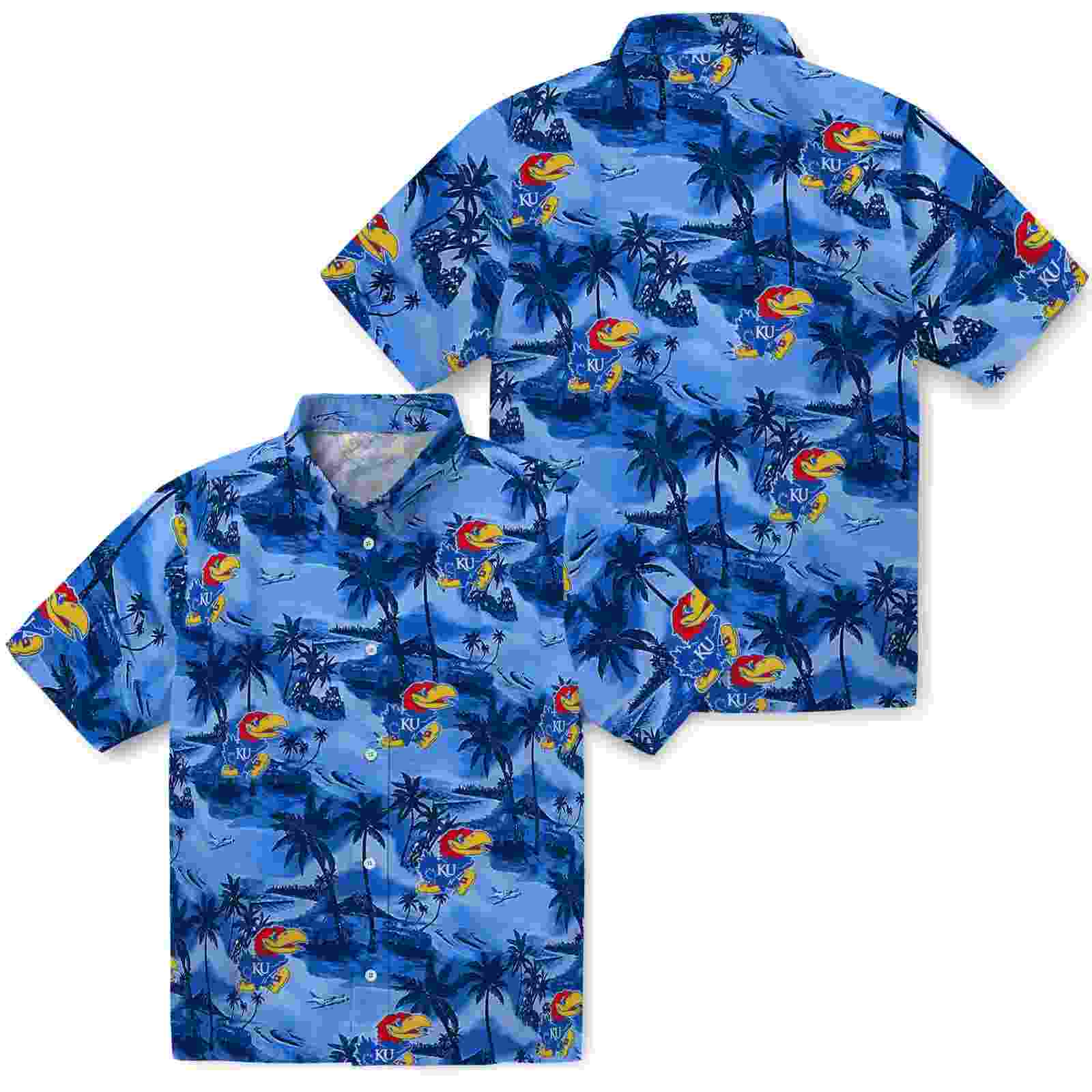 kansas jayhawks coastal palms blue hawaiian shirt high quality