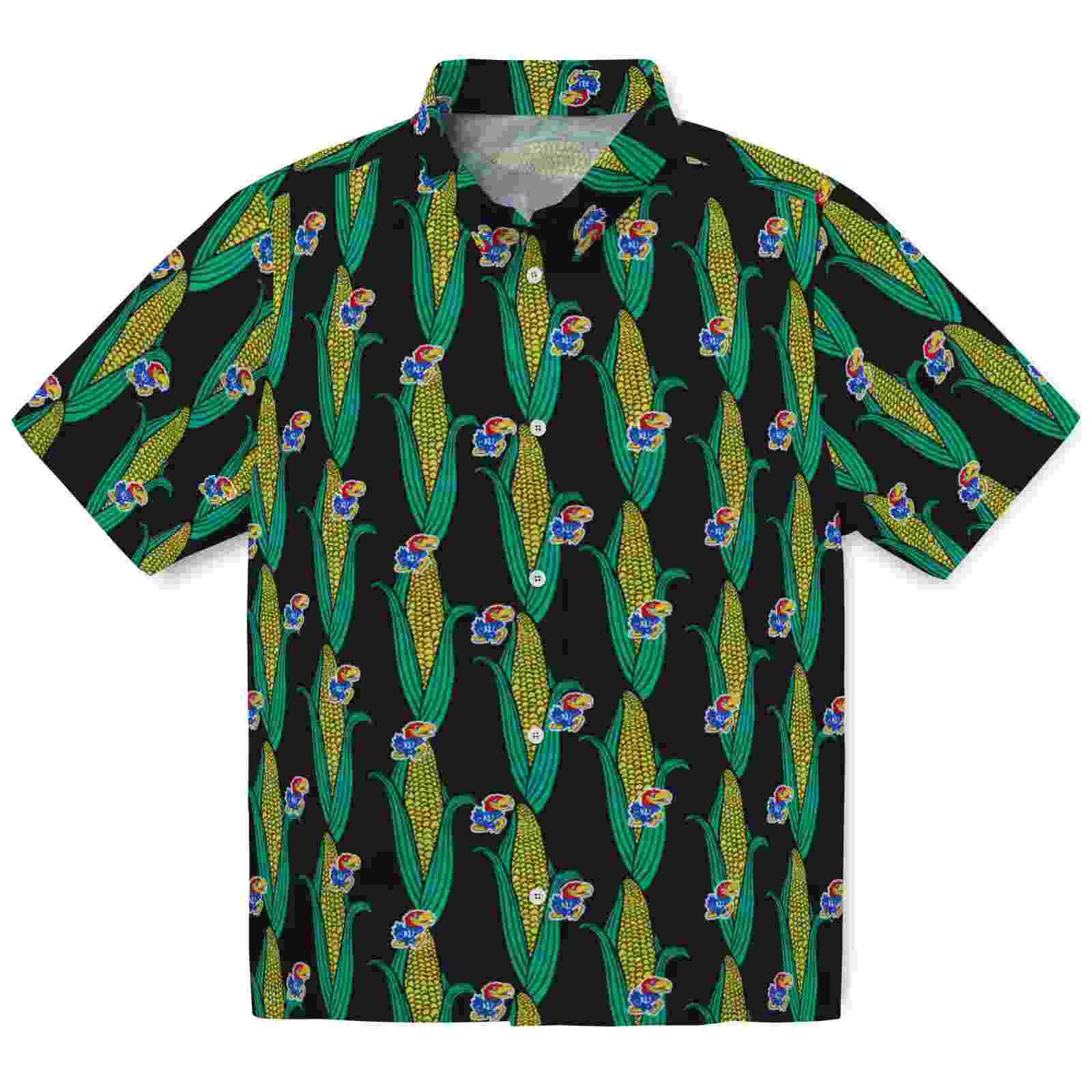 Kansas Jayhawks Corn Motifs Black Green Hawaiian Shirt