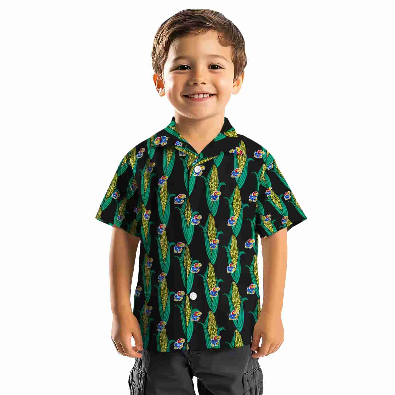 kansas jayhawks corn motifs black green hawaiian shirt top rated