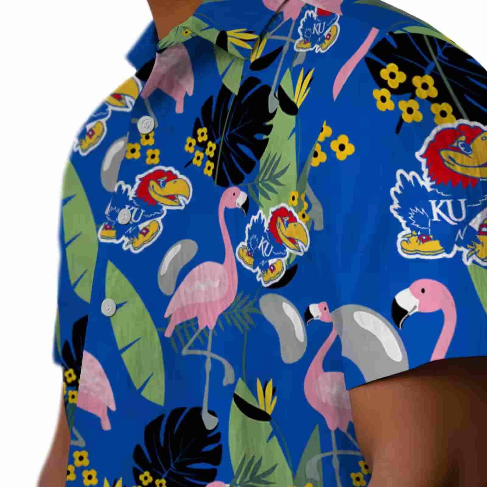 kansas jayhawks flamingo leaves blue hawaiian shirt trendy