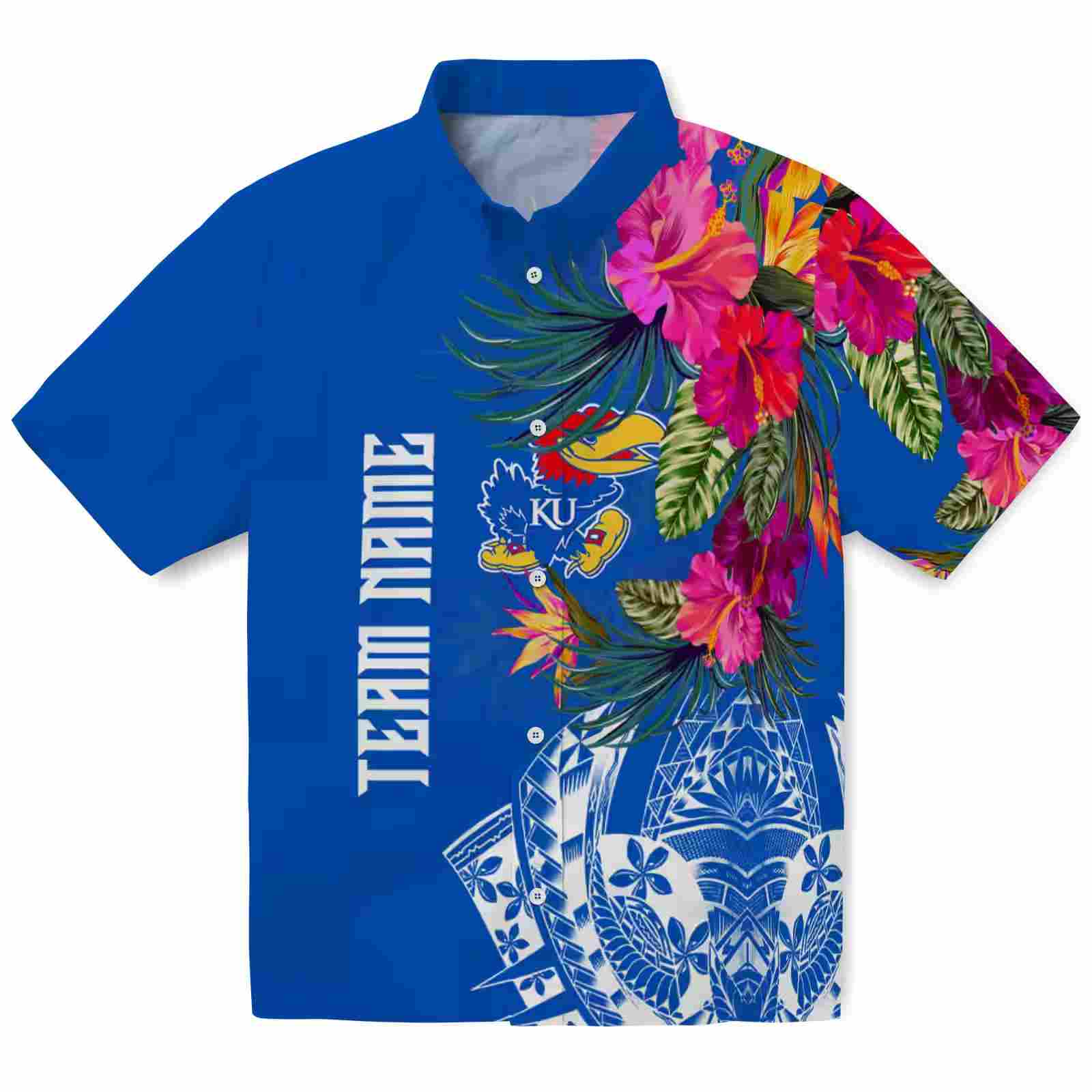 Kansas Jayhawks Floral Polynesian Blue Hawaiian Shirt