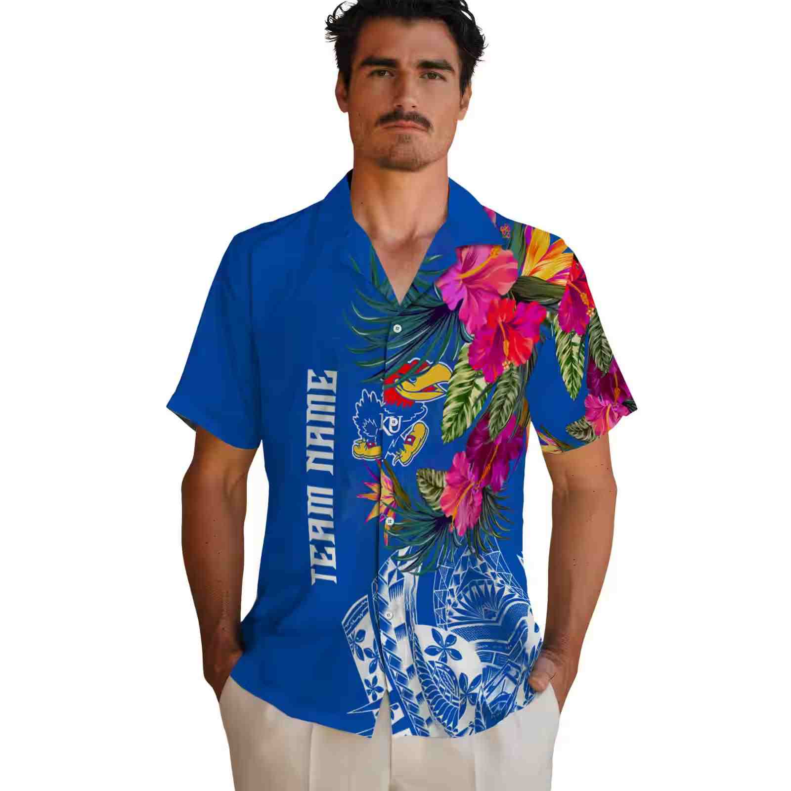 kansas jayhawks floral polynesian blue hawaiian shirt fashion forward