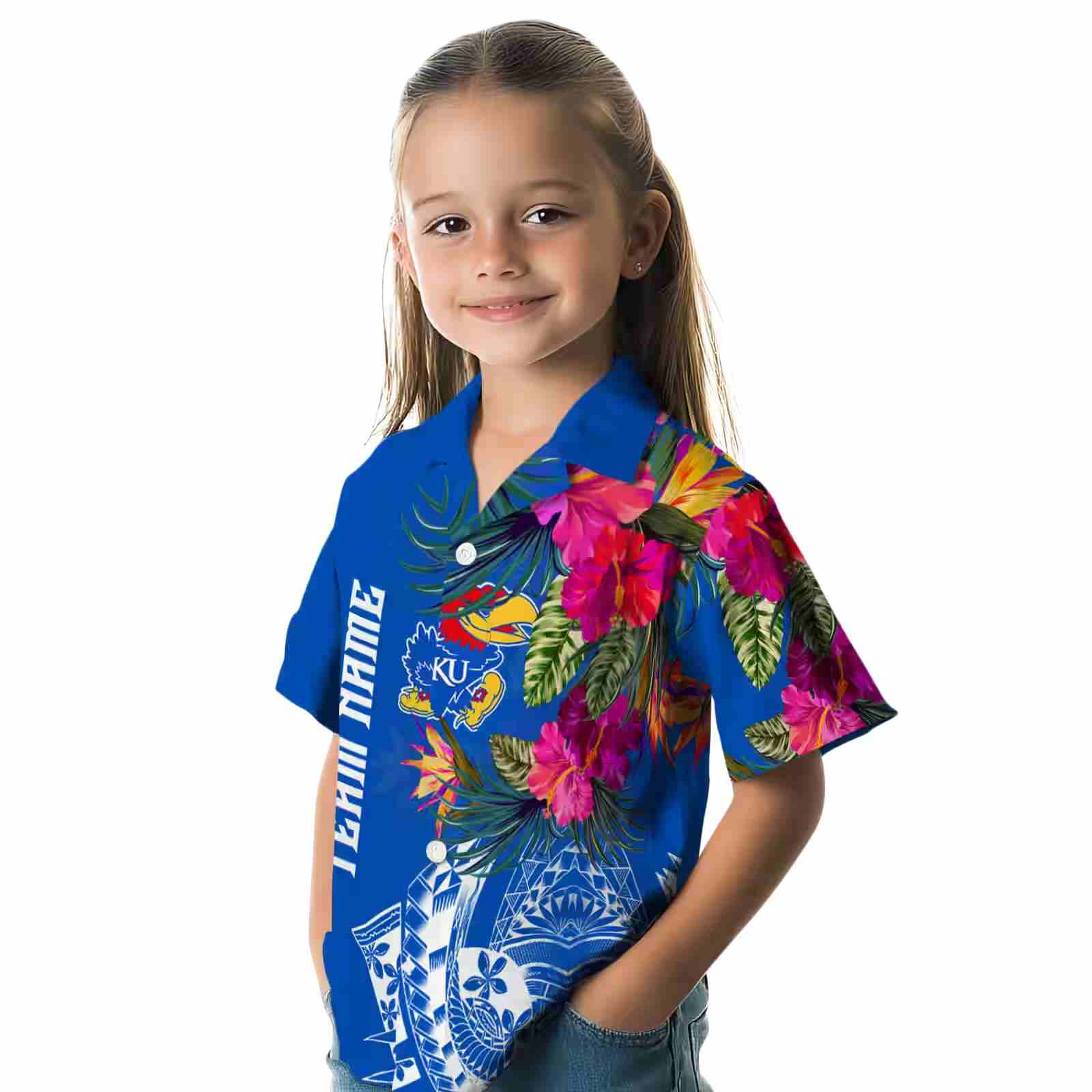 kansas jayhawks floral polynesian blue hawaiian shirt premium grade