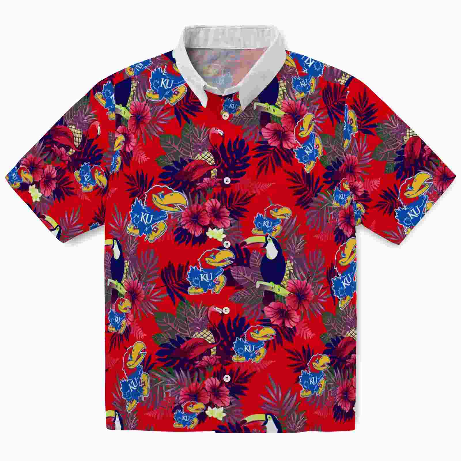 Kansas Jayhawks Floral Toucan Blue Red Hawaiian Shirt