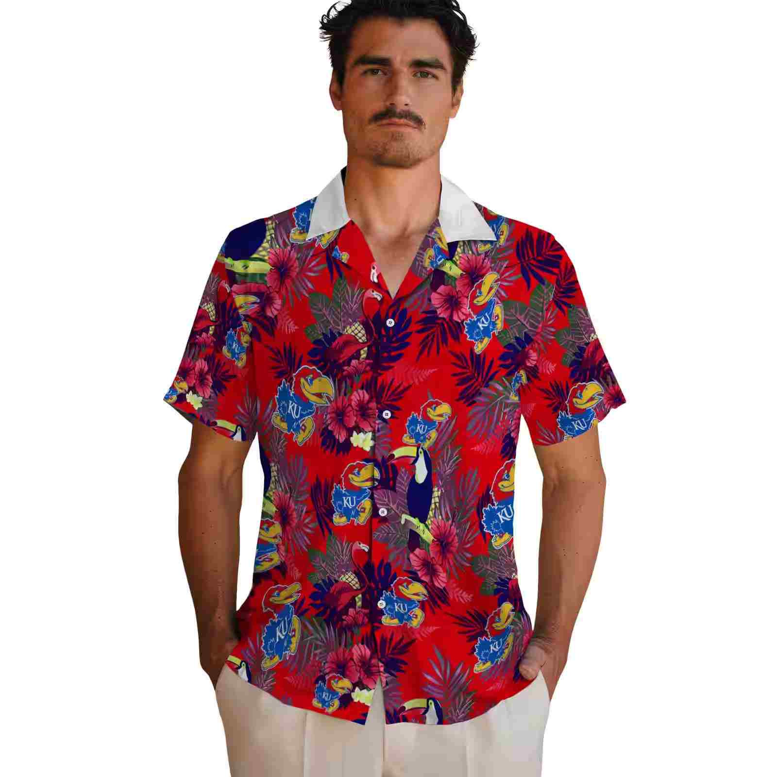 kansas jayhawks floral toucan blue red hawaiian shirt fashion forward