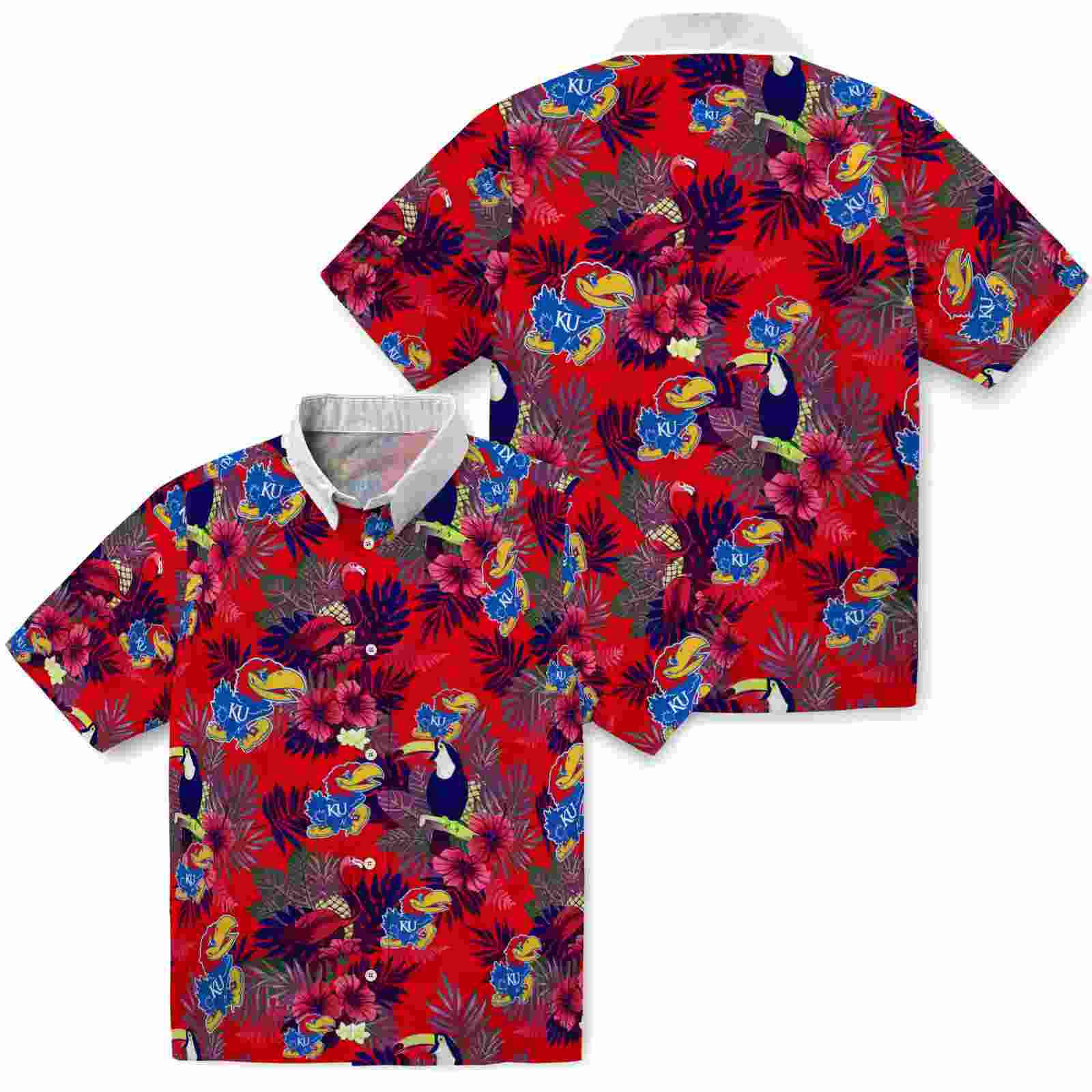 kansas jayhawks floral toucan blue red hawaiian shirt high quality