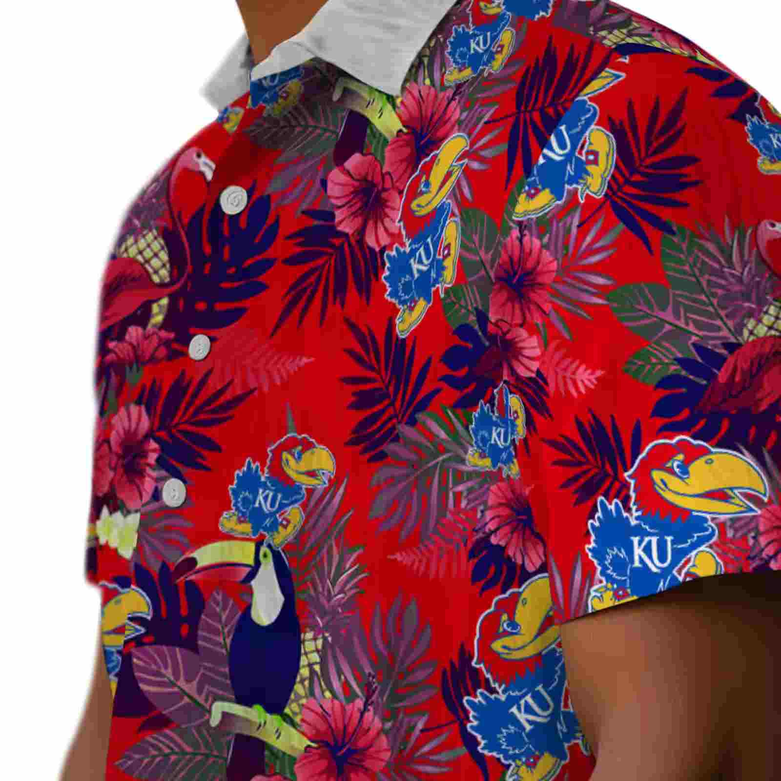 kansas jayhawks floral toucan blue red hawaiian shirt trendy