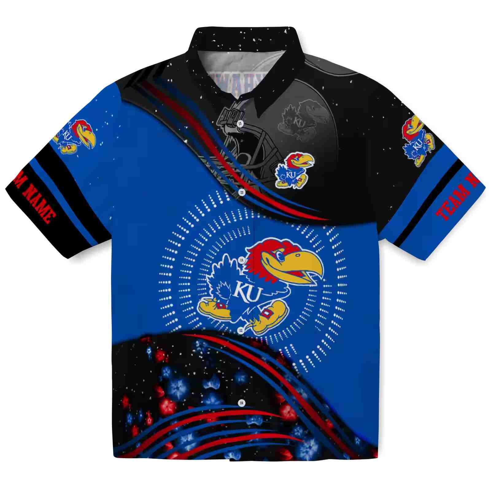 Kansas Jayhawks Football Wave Blue Black Hawaiian Shirt