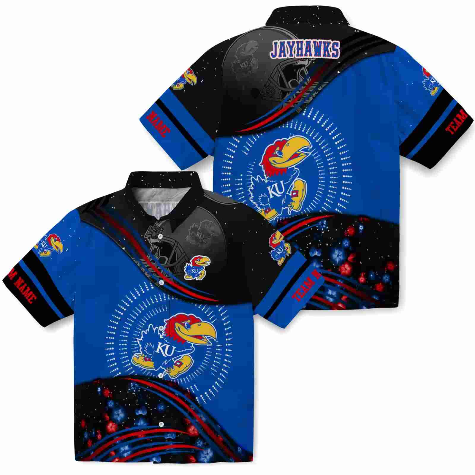 kansas jayhawks football wave blue black hawaiian shirt high quality