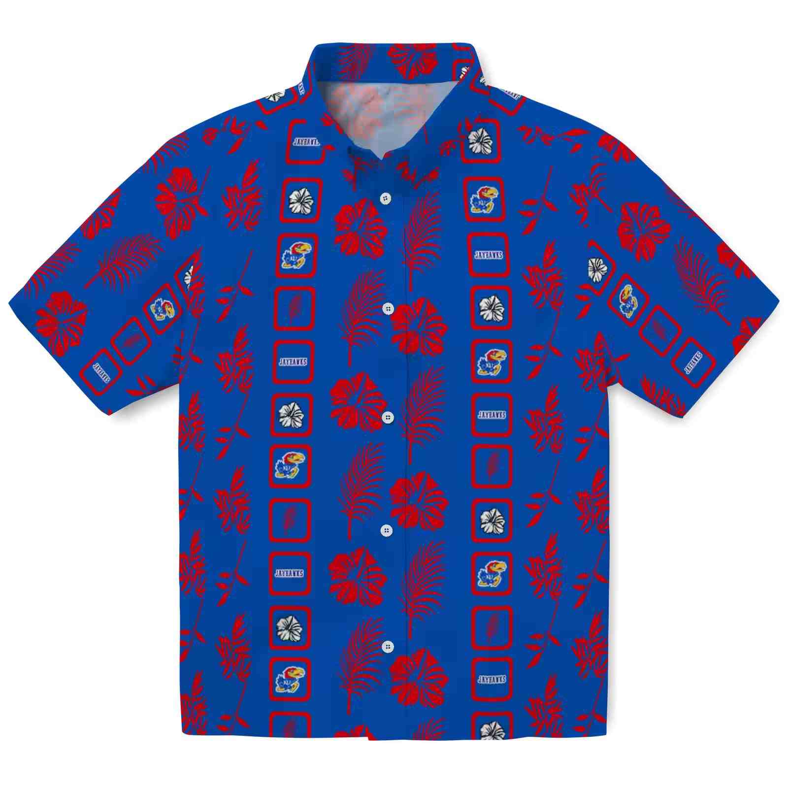 Kansas Jayhawks Framed Floral Blue Hawaiian Shirt