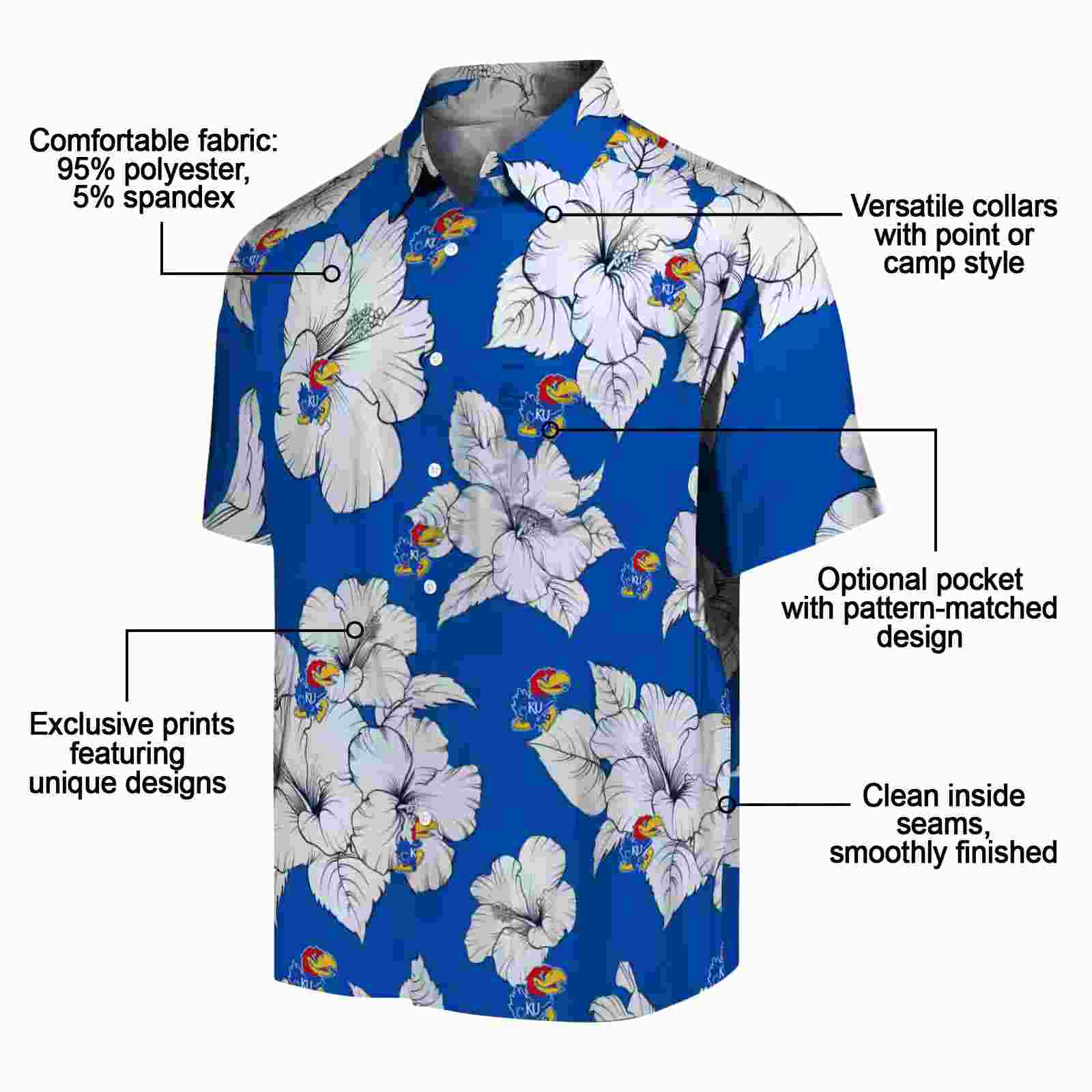 kansas jayhawks hibiscus blooms blue white hawaiian shirt new arrival