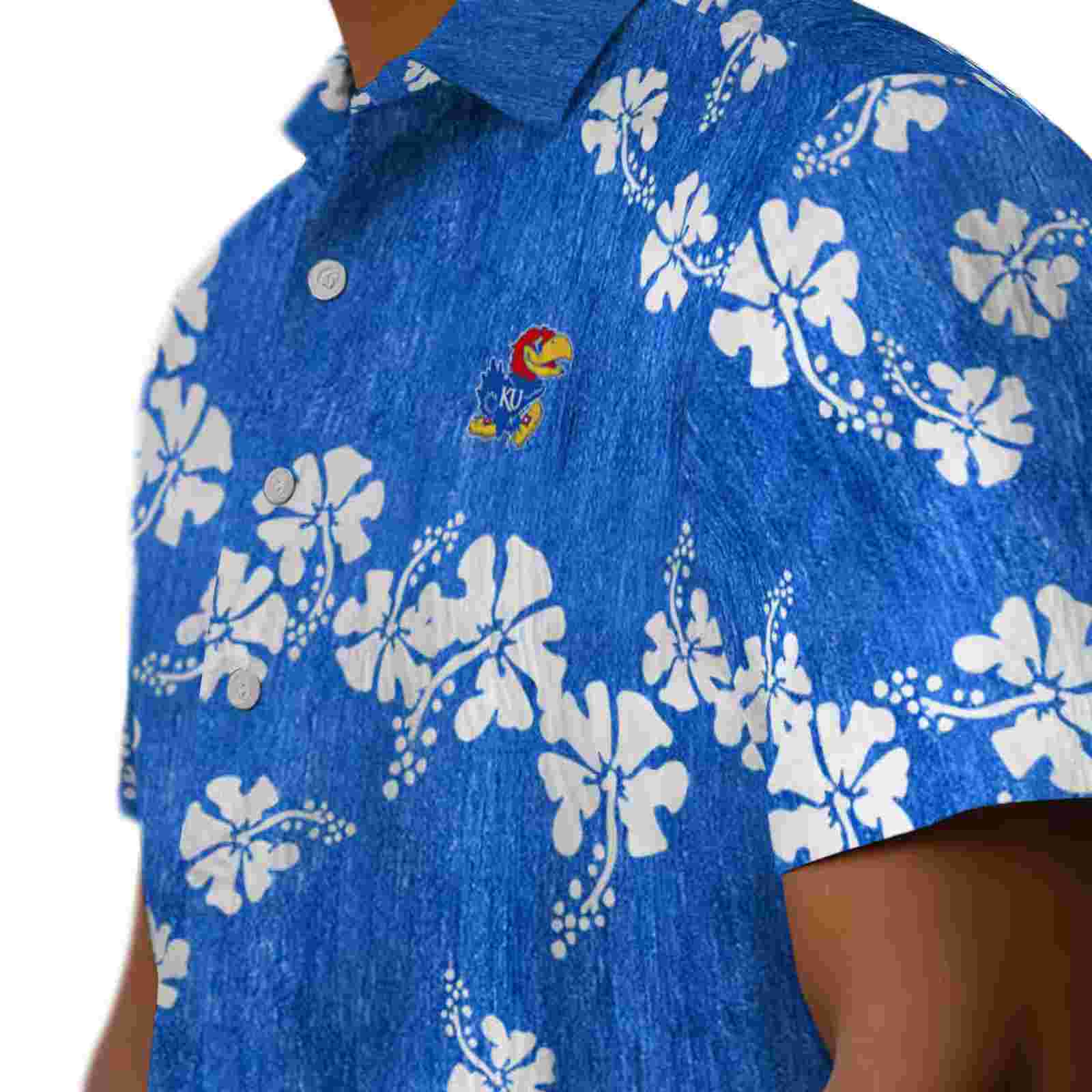 kansas jayhawks hibiscus clusters blue hawaiian shirt trendy