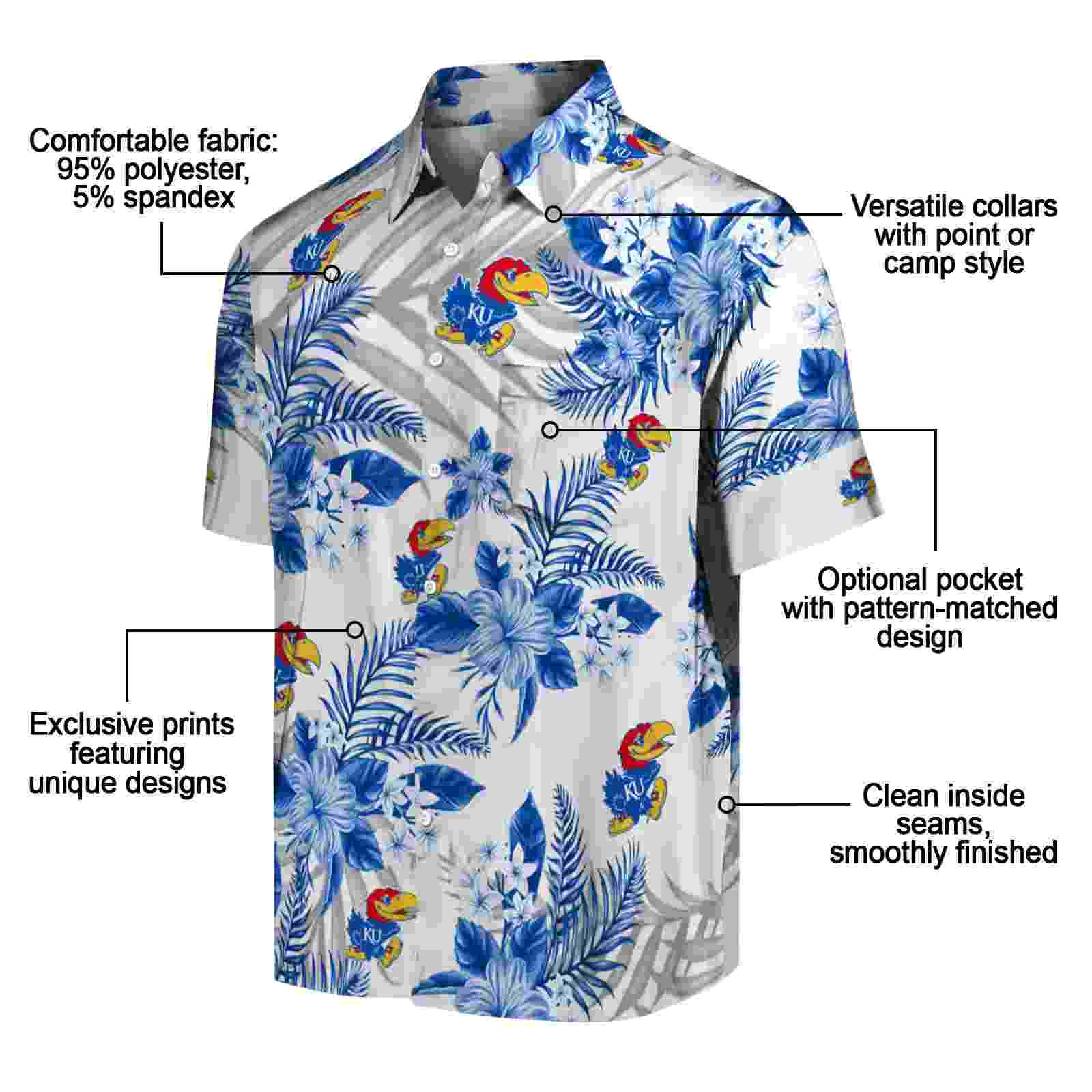 kansas jayhawks hibiscus palm leaves blue white hawaiian shirt new arrival