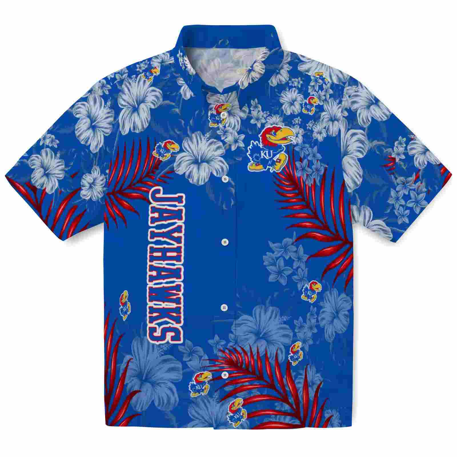 Kansas Jayhawks Hibiscus Print Blue Hawaiian Shirt