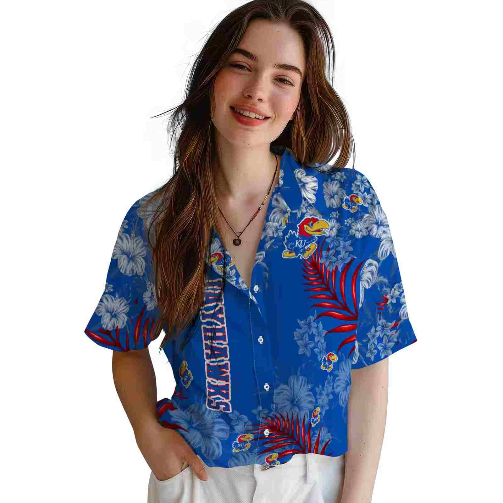 kansas jayhawks hibiscus print blue hawaiian shirt latest model