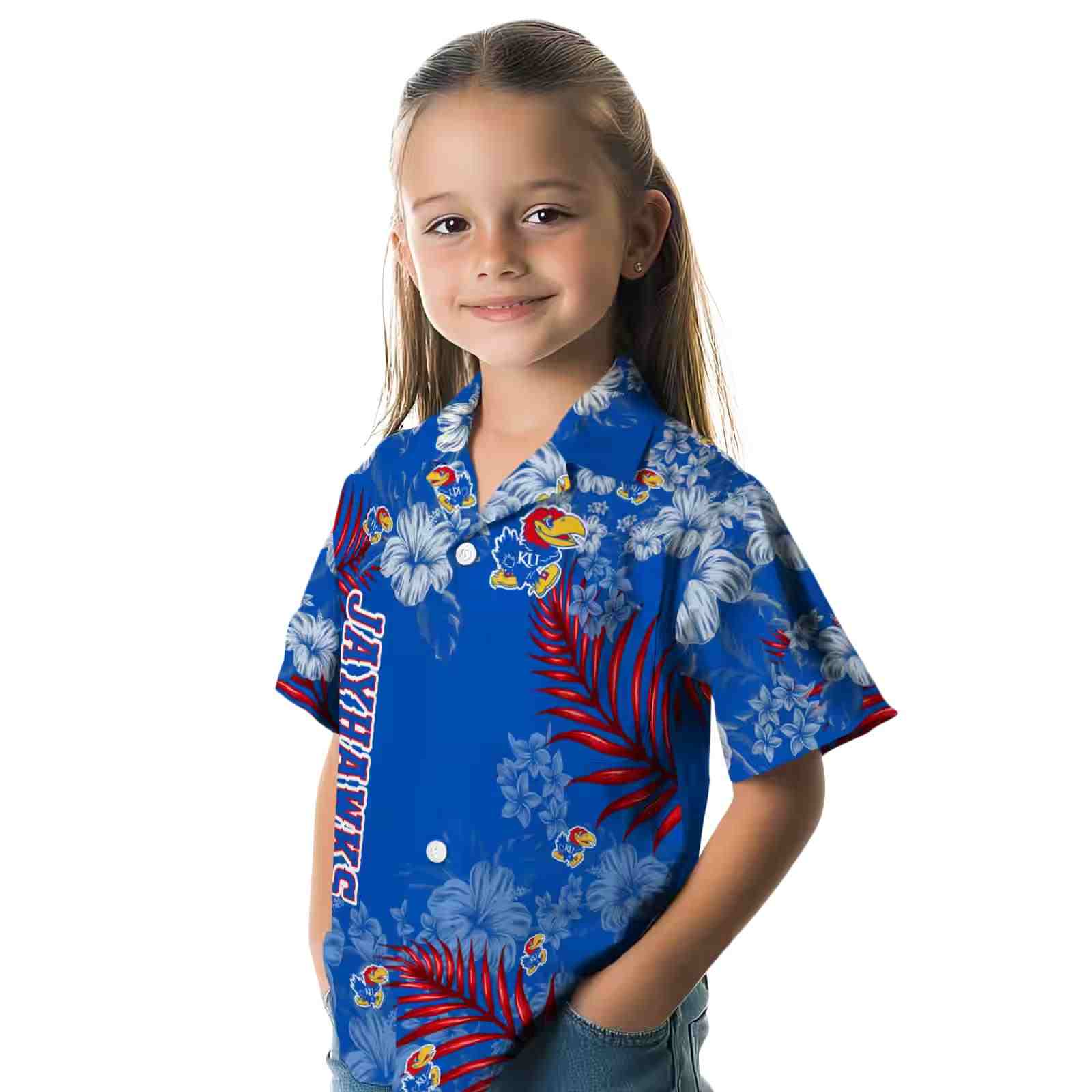 kansas jayhawks hibiscus print blue hawaiian shirt premium grade