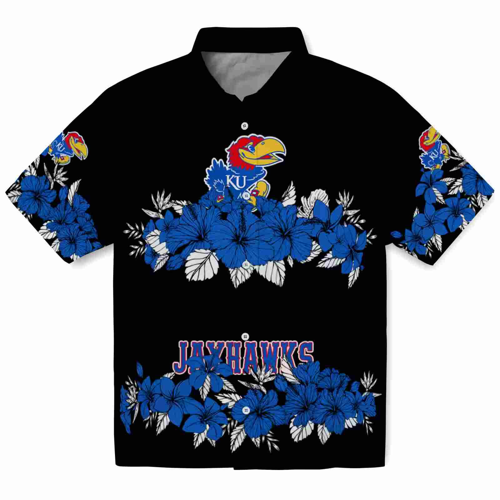 Kansas Jayhawks Hibiscus Stripe Blue Black Hawaiian Shirt